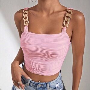 Pink Ruched Chain Strap Top